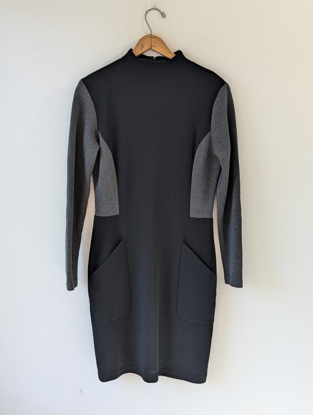 Vintage 90s Stephen Sprouse Barneys NY Wool Sheath Dress Black Gray Size 10